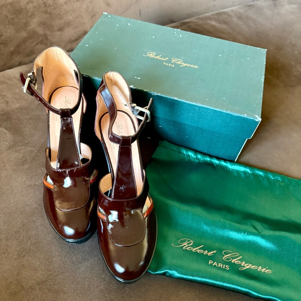Robert Clergerie Dark Brown T-Strap Heels